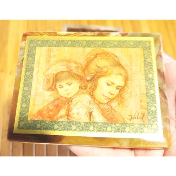 Vtg 1985 EDNA HIBEL Mother And Child Blood Stone Marble Artwork Trinket Box 3x4" - Picture 3 of 11